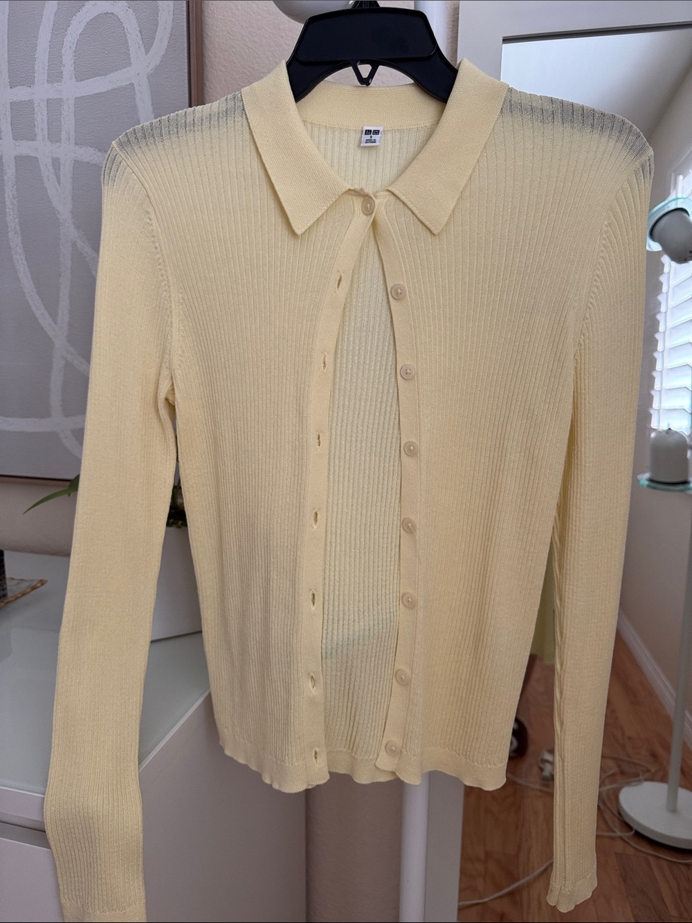 UNIQLO Light Yellow Ribbed Button-Up Polo Cardigan